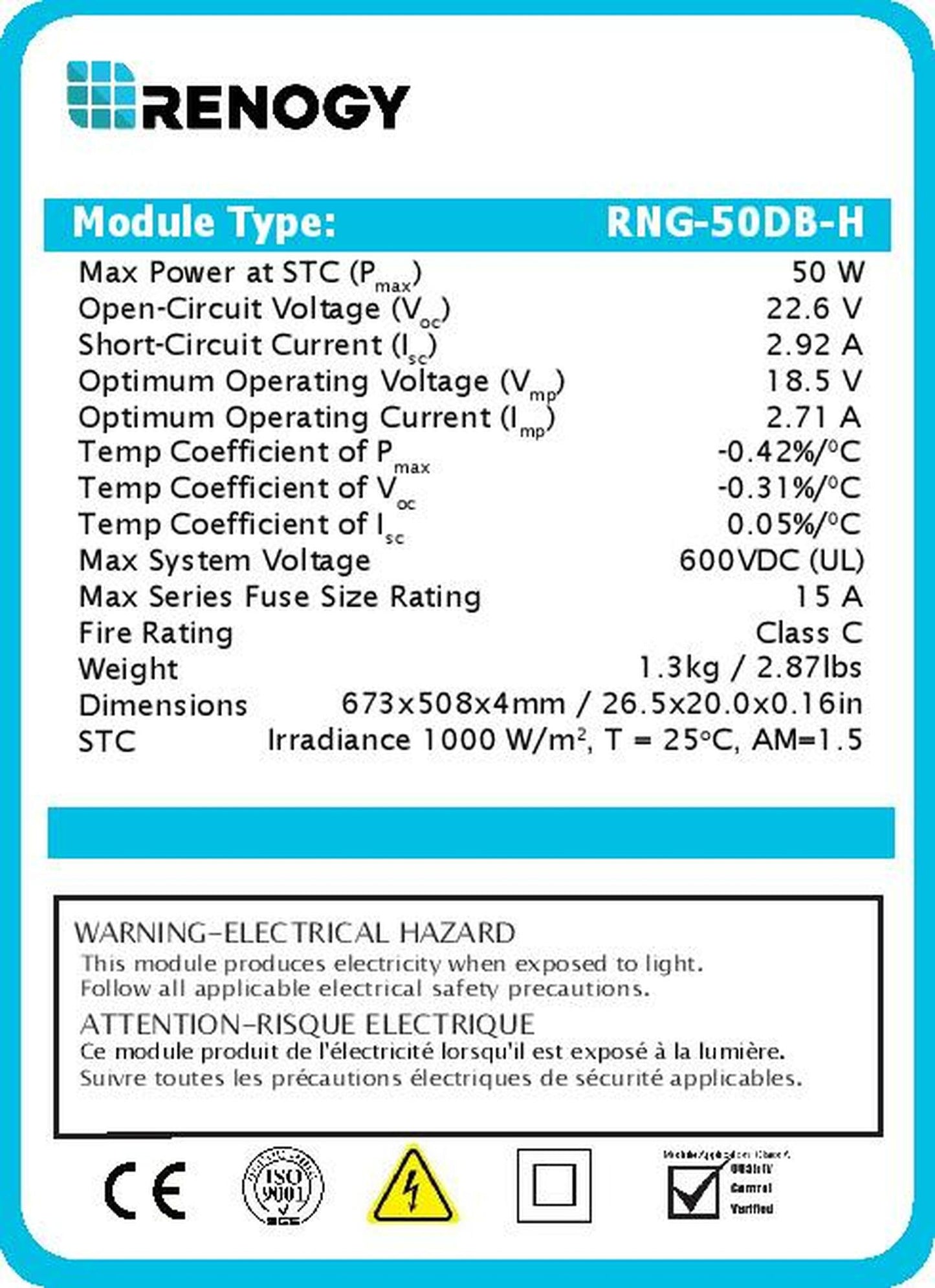 Renogy 50 Watt 12 Volt Flexible Monocrystalline Solar Panel